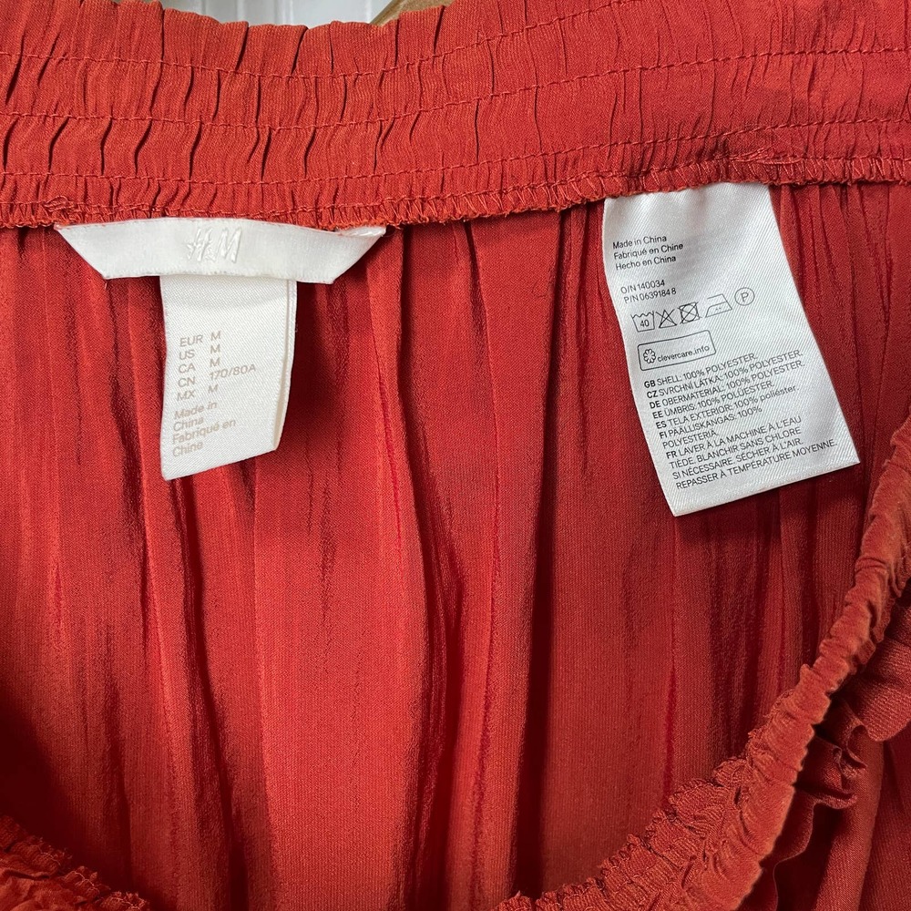 Beautiful H&M Round Hem Ruffle High Waist Slit Midi Skirt Silky Orange M - Picture 7 of 8